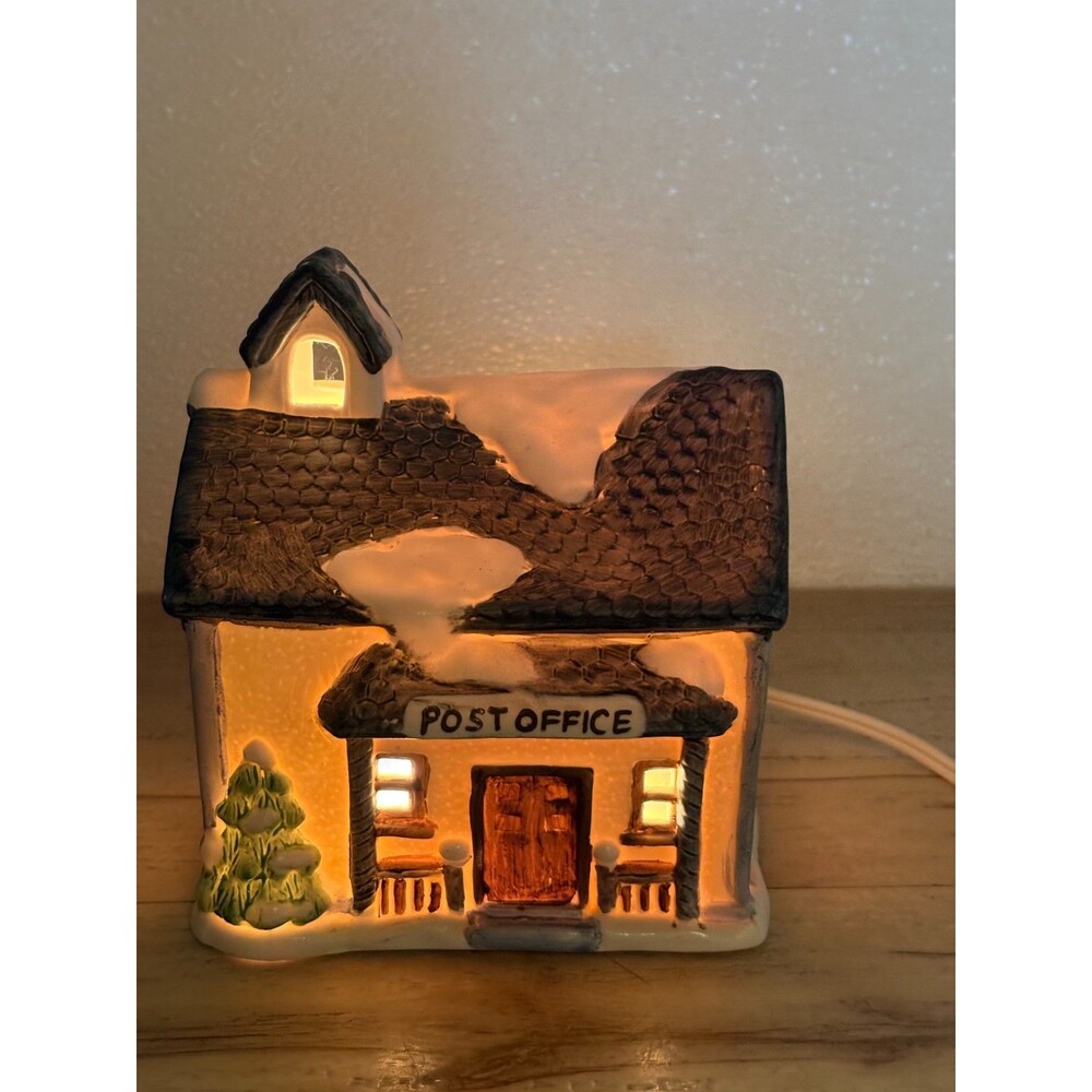 Vtg 1991 National Decorations Light Up Porcelain Post Office
